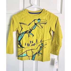 NEW Tea Collection Graphic Tee Sz 6 Bamboo Green Origami Dinos Long Sleeve Shirt
